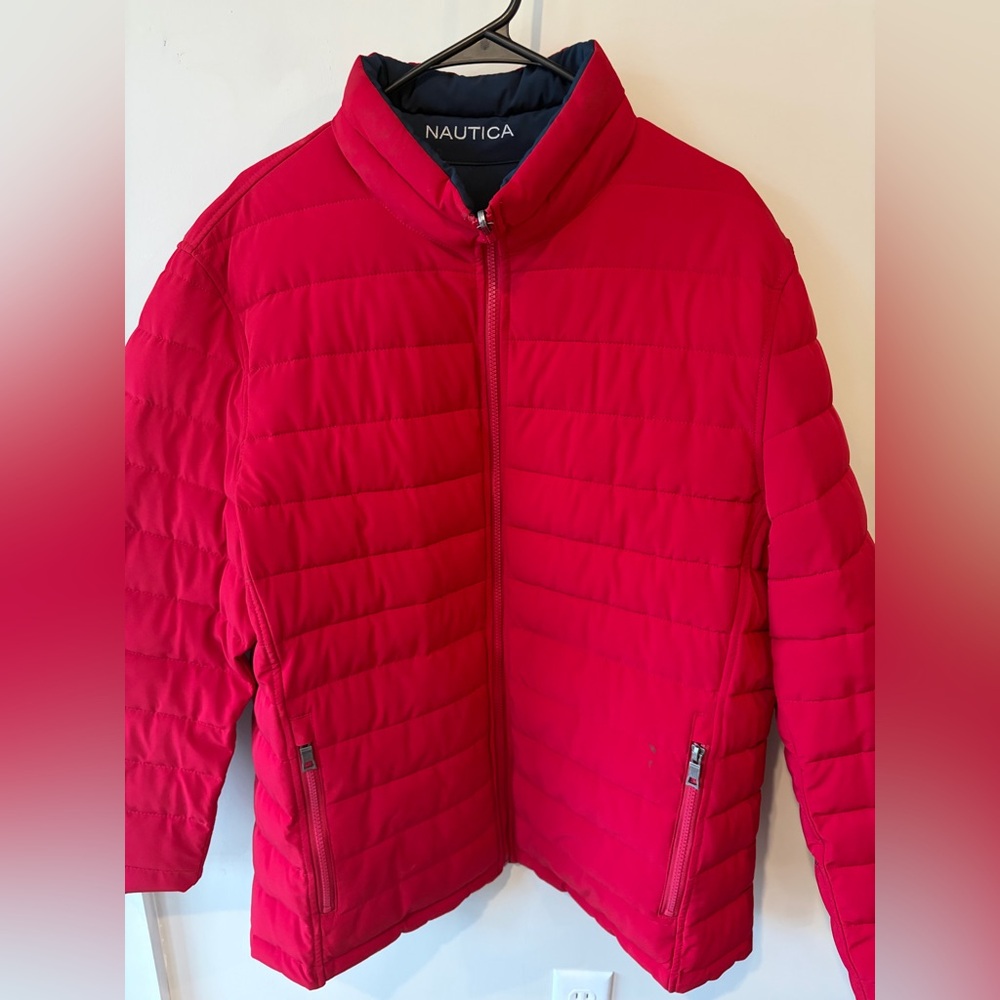 Nautica Reversible Puffer Jacket Red Navy Full Zip Men’s L